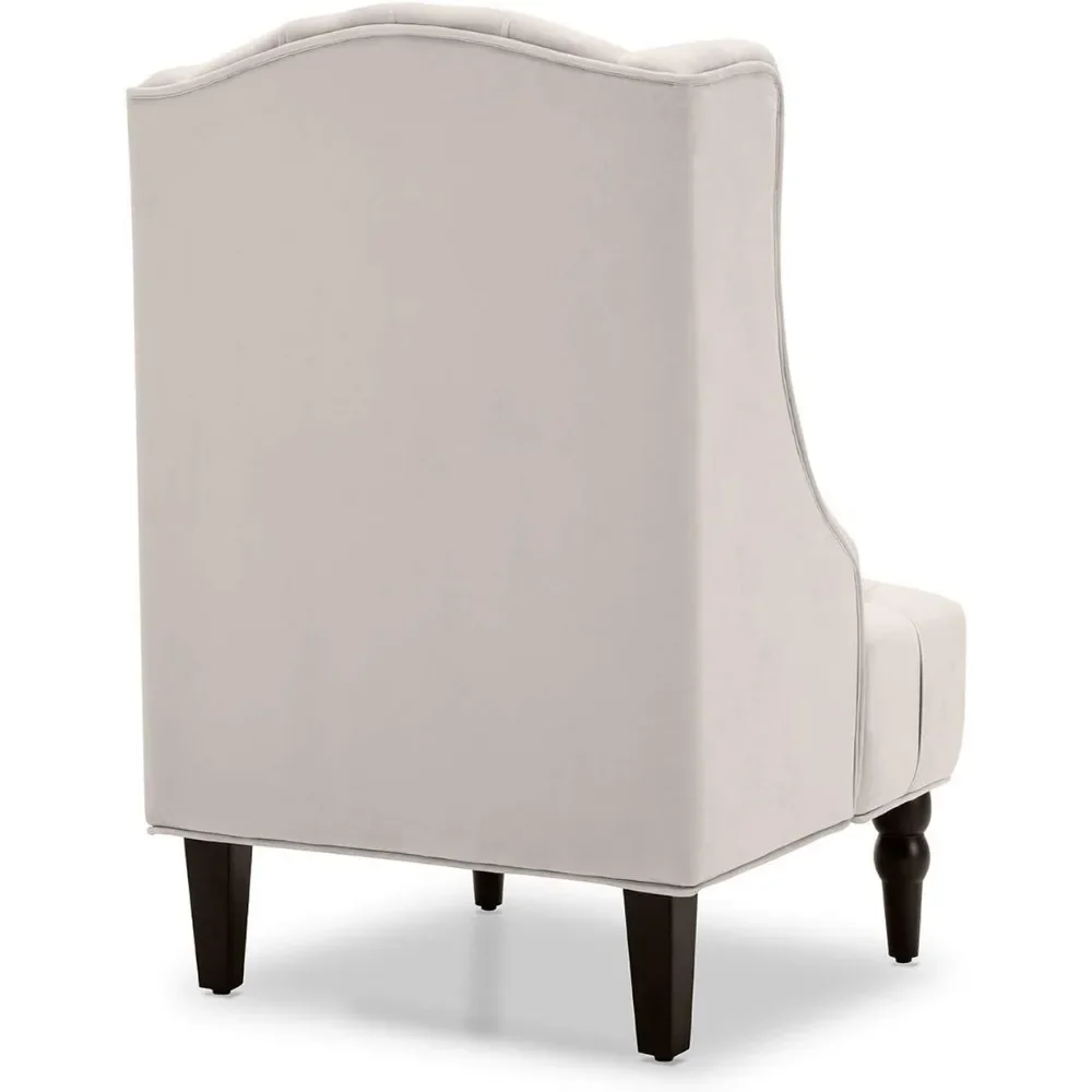 Modern Wingback Accent Chair, Grosso acolchoado assentos almofadados e perna de madeira, Veludo adornado, Sala de estar cadeira traseira alta