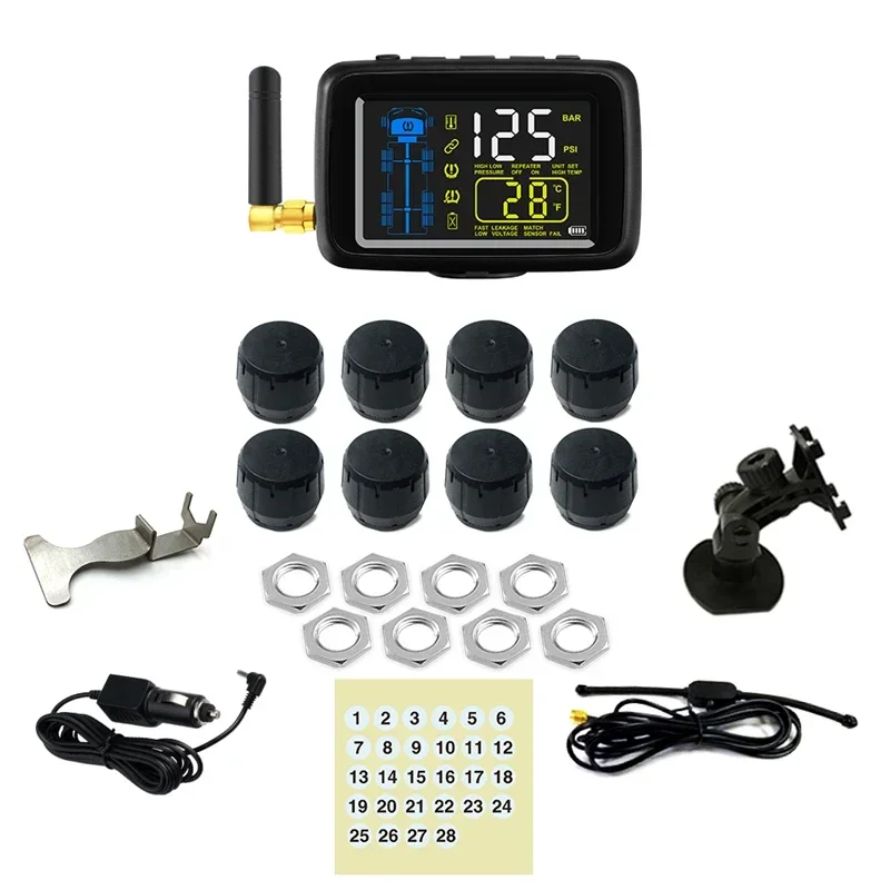 

199psi Pms 8 12 16 26 колес Система контроля давления в шинах Грузовик 10 14 18-колесный цветной монитор RV Прицеп Шина Tpms Repeater