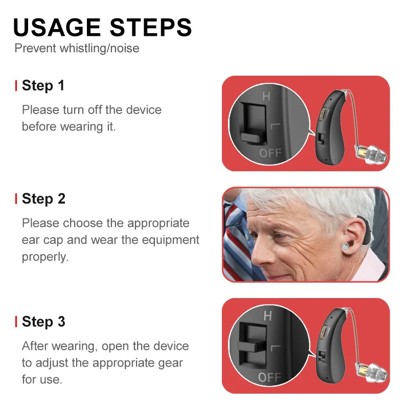 2 Set Mini Digital Hearing Aid fittings for Elderly Portable Sound Amplifier Rechargeable Adjustable Hearing Aid for Seniors