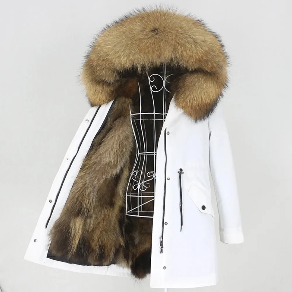 2024 Real Fur Coat Long Waterproof Parka Winter Jacket Women Hood Natural Raccoon Fox Fur Outerwear Streetwear Detachable