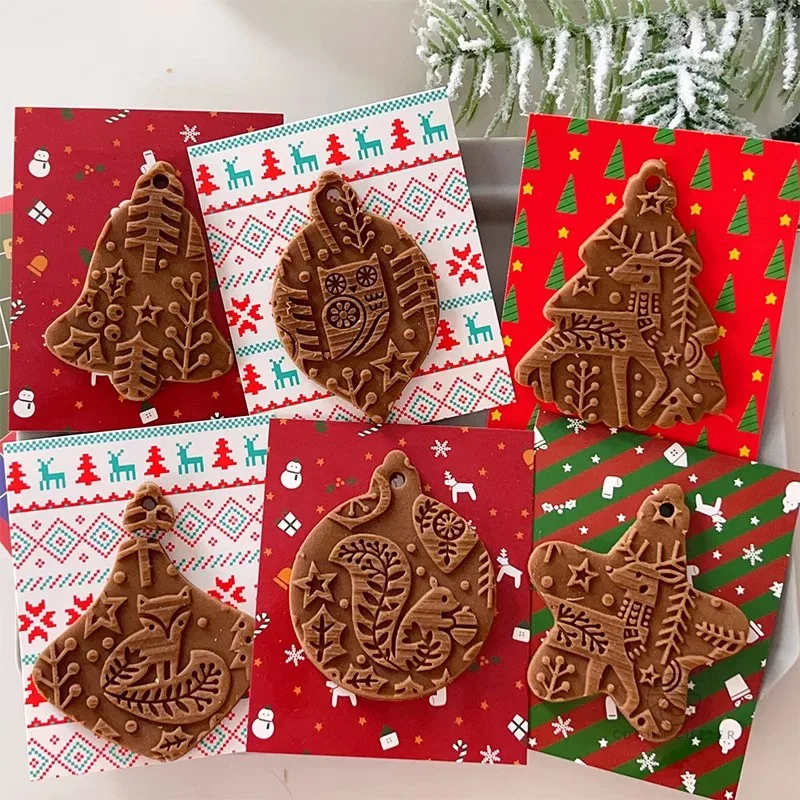 Christmas Hand Pressed Mold Round Star Xmas Tree Cookie Cutter Bell Square Biscuit Stamp Rolling Pin Cake Baking Accessories