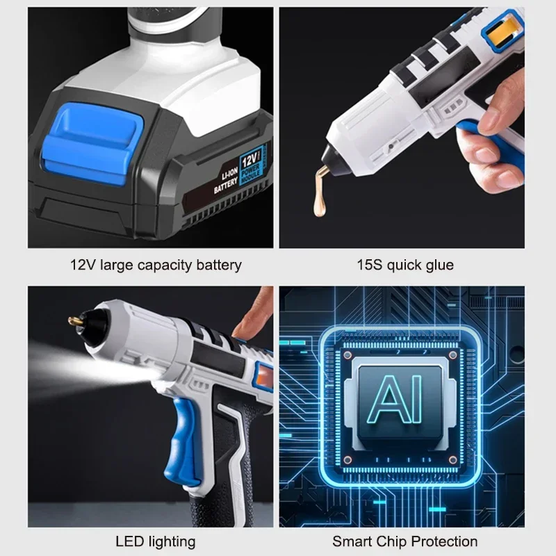 Brand-new 12V Pistola per colla termica ricaricabile Batteria al litio senza fili Pistola per colla HomeMade Fai da te per bambini Pistola termica fatta a mano Colla stick