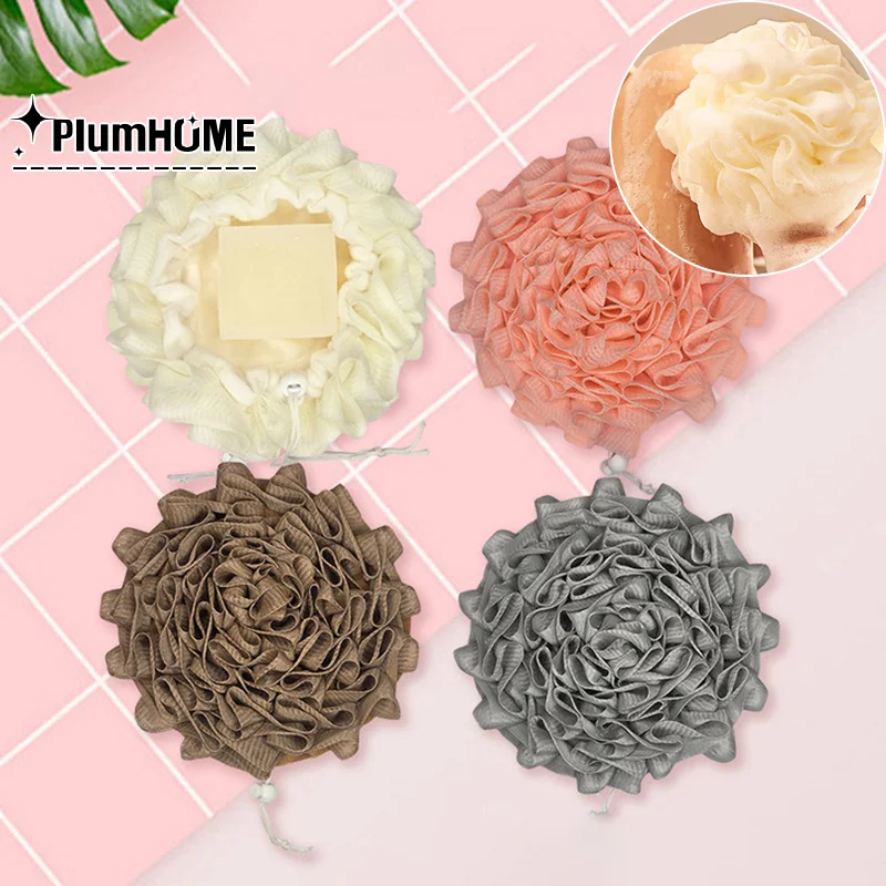 

1 шт. 2-в-1 шариковое полотенце для ванны, люфа с застежкой на шнурке для мыла, мягкая отшелушивающая сетка, губка для душа, уход за кожей, инструмент для купания