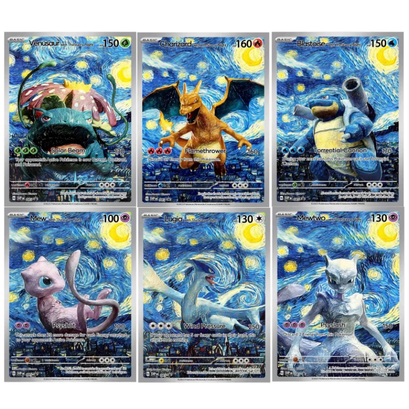 Pokemon Card PTCG Van Gogh Series The Starry Night Bulbasaur Squirtle Mewtwo Charizard Mew Jigglypuff Self Made Collection Cards