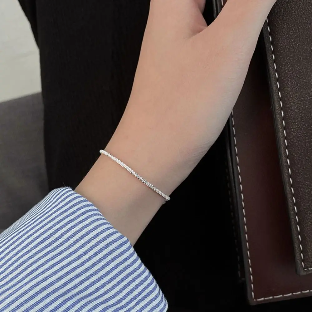 Fashion Elegant Simple Metal Bracelet Silver Gravel Beaded Thin Chain Bracelet Adjustable Geometry Shining Bracelet Party