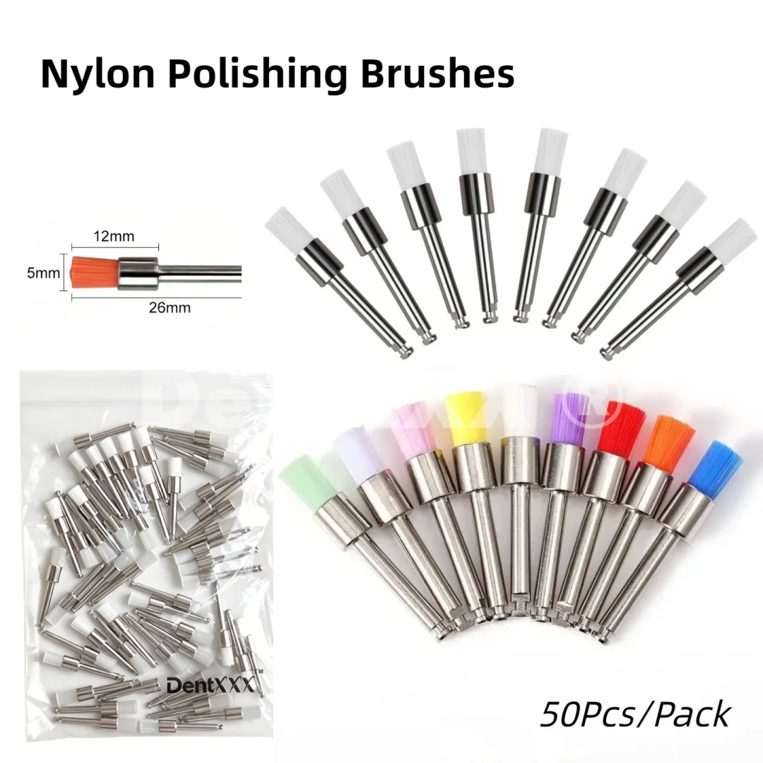 50 Stück/Packung Nylon-Polierbürsten, bunt/weiß, flach, Ra/Latch für Oberflächenpolitur auf Nagelkunst, Industrieteilen