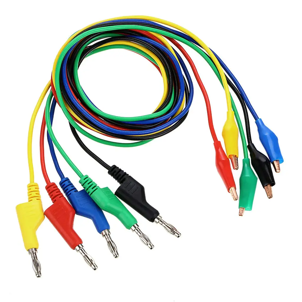 Banana Plug to Alligator Clips Test Leads 5 Colors Soft Flexible Electrical Wire Cables for Multimeter Electrical Testing