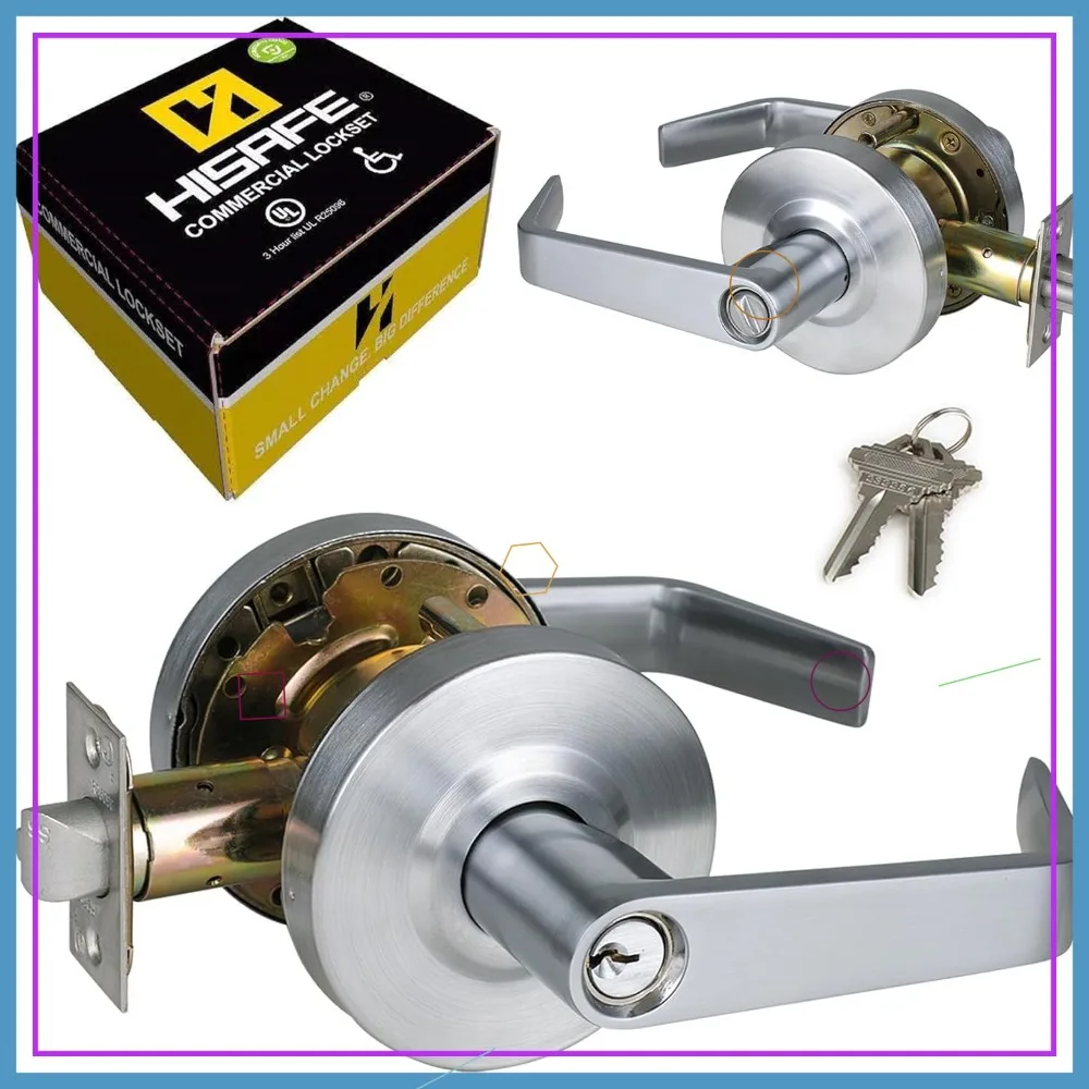 

Heavy Duty Commercial Door Locks, UL Fire Rated, ADA Compliant, Satin Chrome Finish, Non-Handed for Office Use