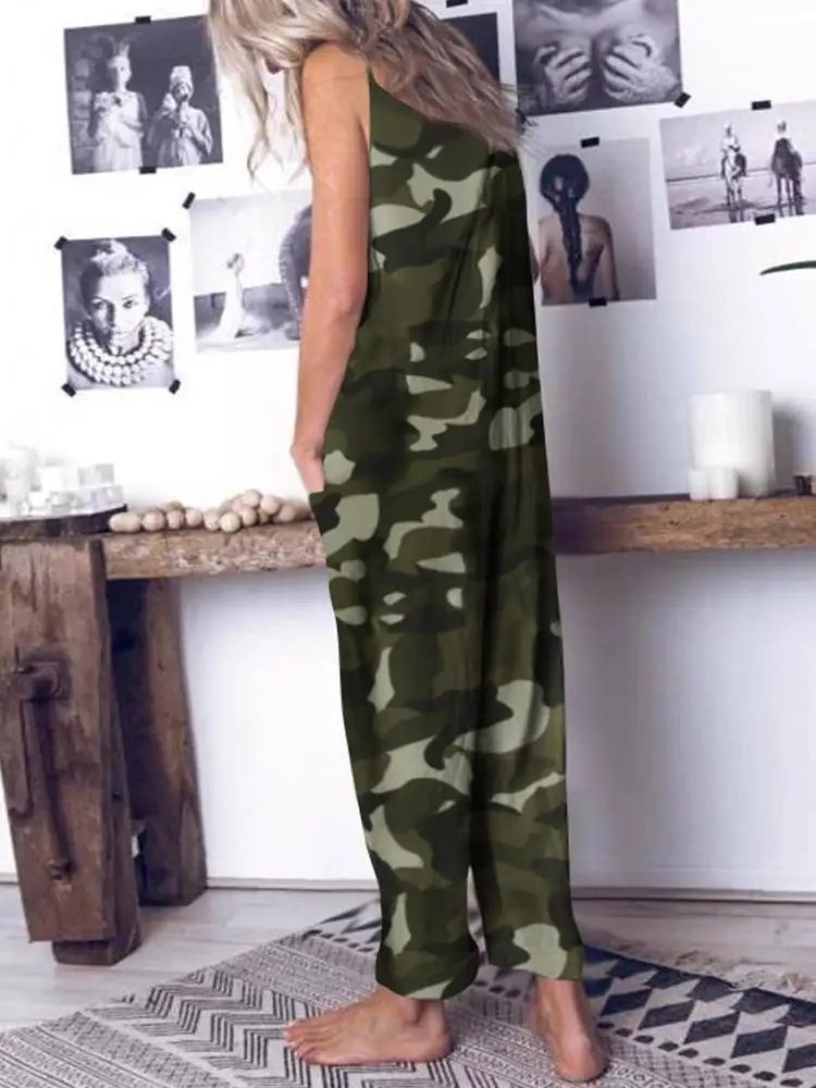 Vrouwen Camouflage Gedrukt Jumpsuits Celmia 2022 Zomer Spaghetti Casual Loose Drop Kruis Lange Rompertjes Harembroek Overalls