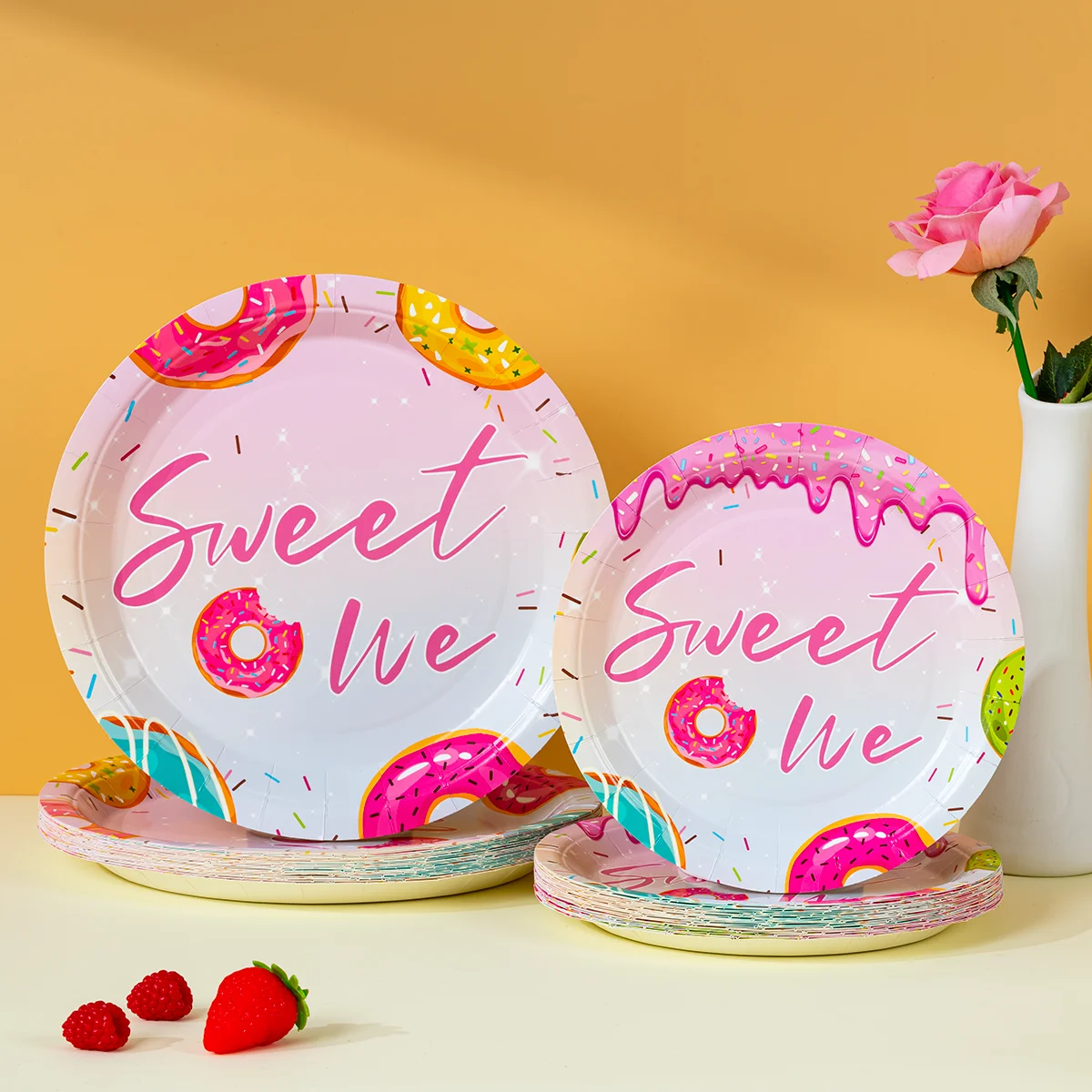 10/25/50 Stück Donut-Motiv Einweg-Pappteller 7/9 Zoll Runde Teller für Mädchen 1. Geburtstag Party-Dekoration