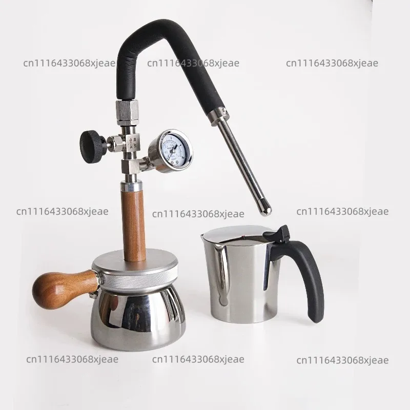 Stainless Steel Pot 350ml Milk Frother Pneumatic Coffee Machine Steam Milk Frother Camping Latte Art Device