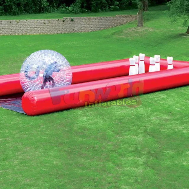 Hot selling 39ft x 10ft Inflatable human bowling double lanes with air blower inflatable human bowling game