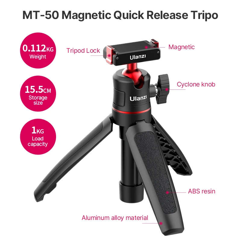 Ulanzi MT-50 Magnetic Quick Release Tripod for DJI Osmo Action 3 Extendable Tripod Ballhead for DJI Action 3 Accessories