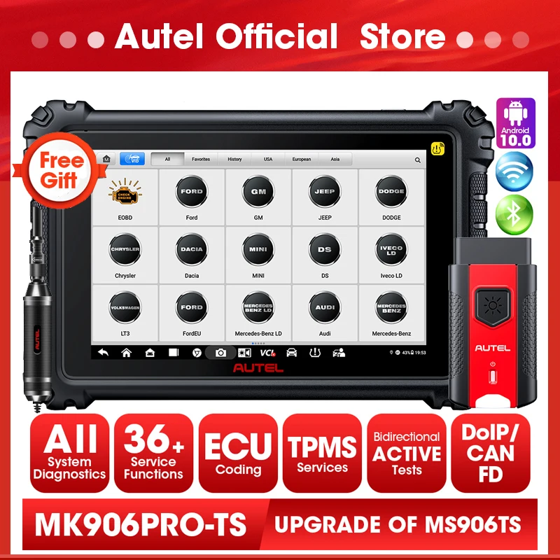 TPMS Diagnostic Tools Autel MaxiCOM MK906 Pro-TS OBD2 Scanner CANFD DOIP ECU Coding OBDII Professional Scan