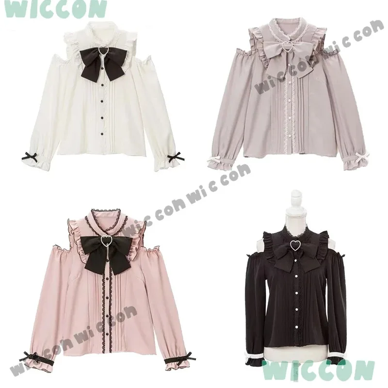 Lolita Lace Plus Size Retro Blouse Japanese Jirai kei Schoolgirl Outfit Women Off Shoulder Sweet Top Autumn Loose Vintage Shirt
