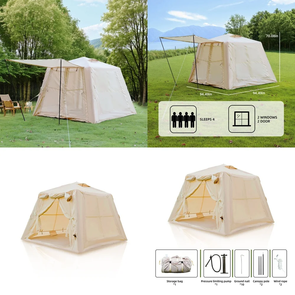 

GazebosInflatable Camping Tent with Hand Pump 2 3 Season Waterproof Blow Up Tent for Outdoor Adventures