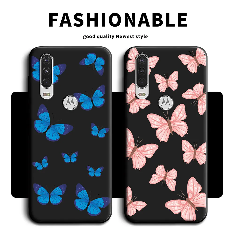 For Moto One Action Case Soft Silicone TPU Flower Butterfly Couple Boys Girls Phone Case For Motorola Moto P40 Power Back Cover