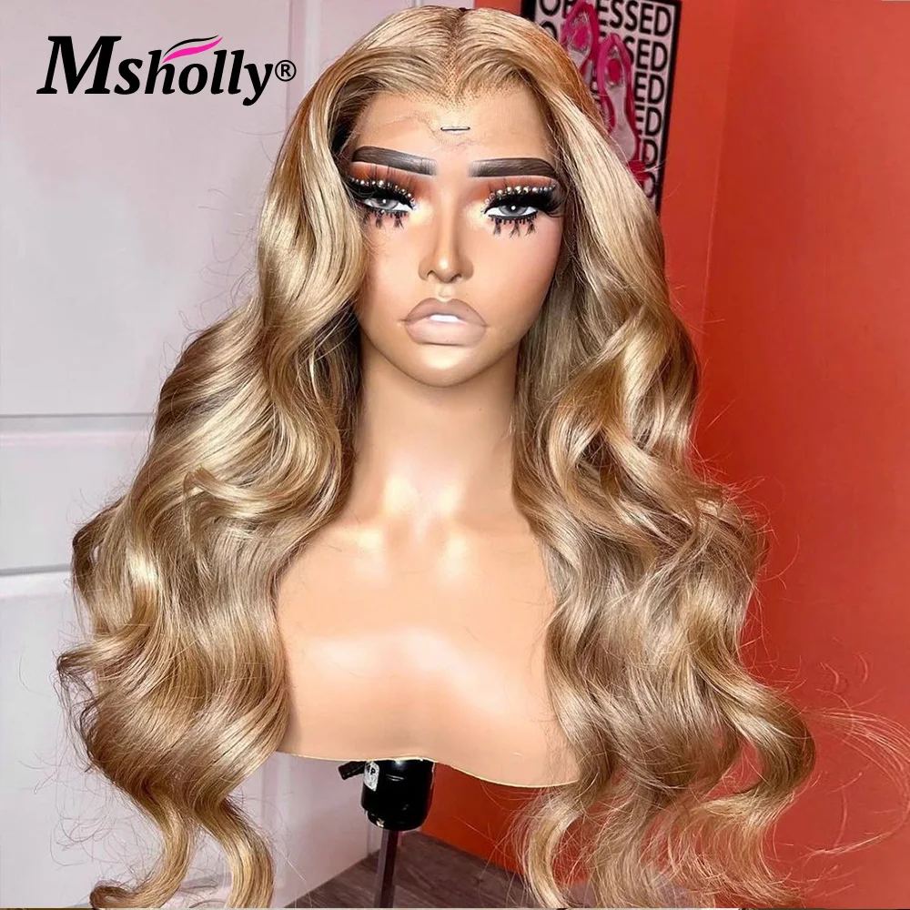 Preplucked 30 Inch Honey Blonde Lace Frontal Wigs Human Hair Body Wave Transparent 13x4 Lace Wig For Women 4x4 Silk Remy Hair