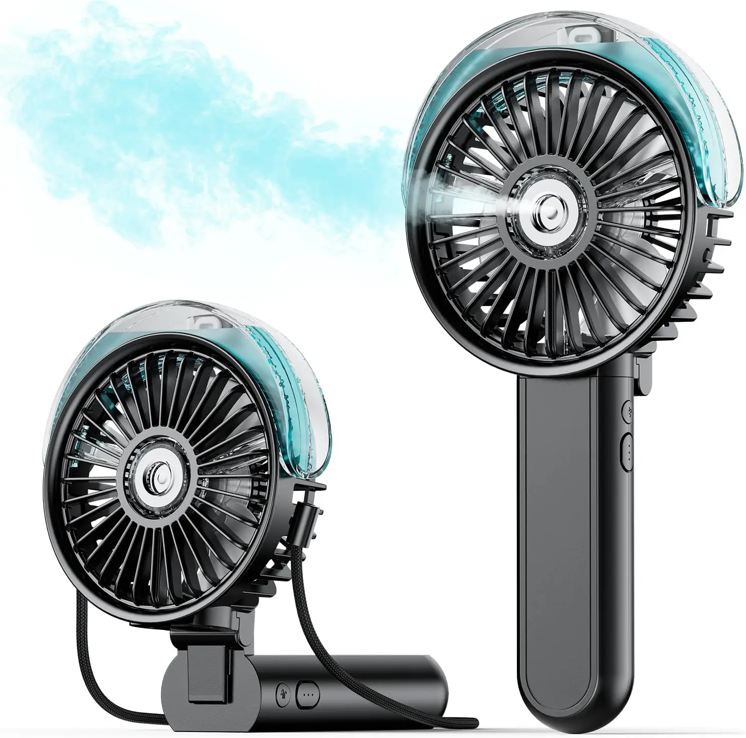 

180° Foldable Misting Fan, 3 Speeds, USB Rechargeable, 30ml Tank for Travel & Outdoors