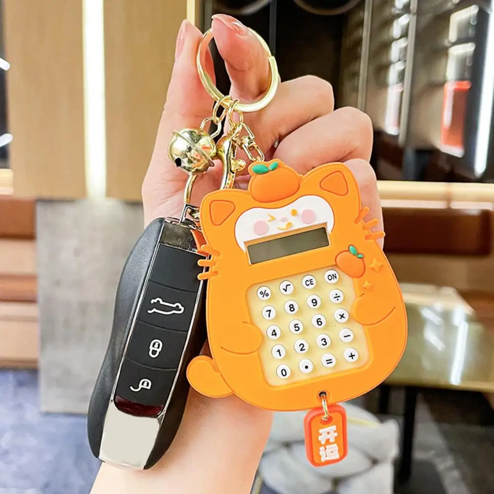 Cute Calculator Keychain Cartoon Cat Shape Mini Portable Calculator Entertainment Game 8-Digit Pocket Calculator Keychain