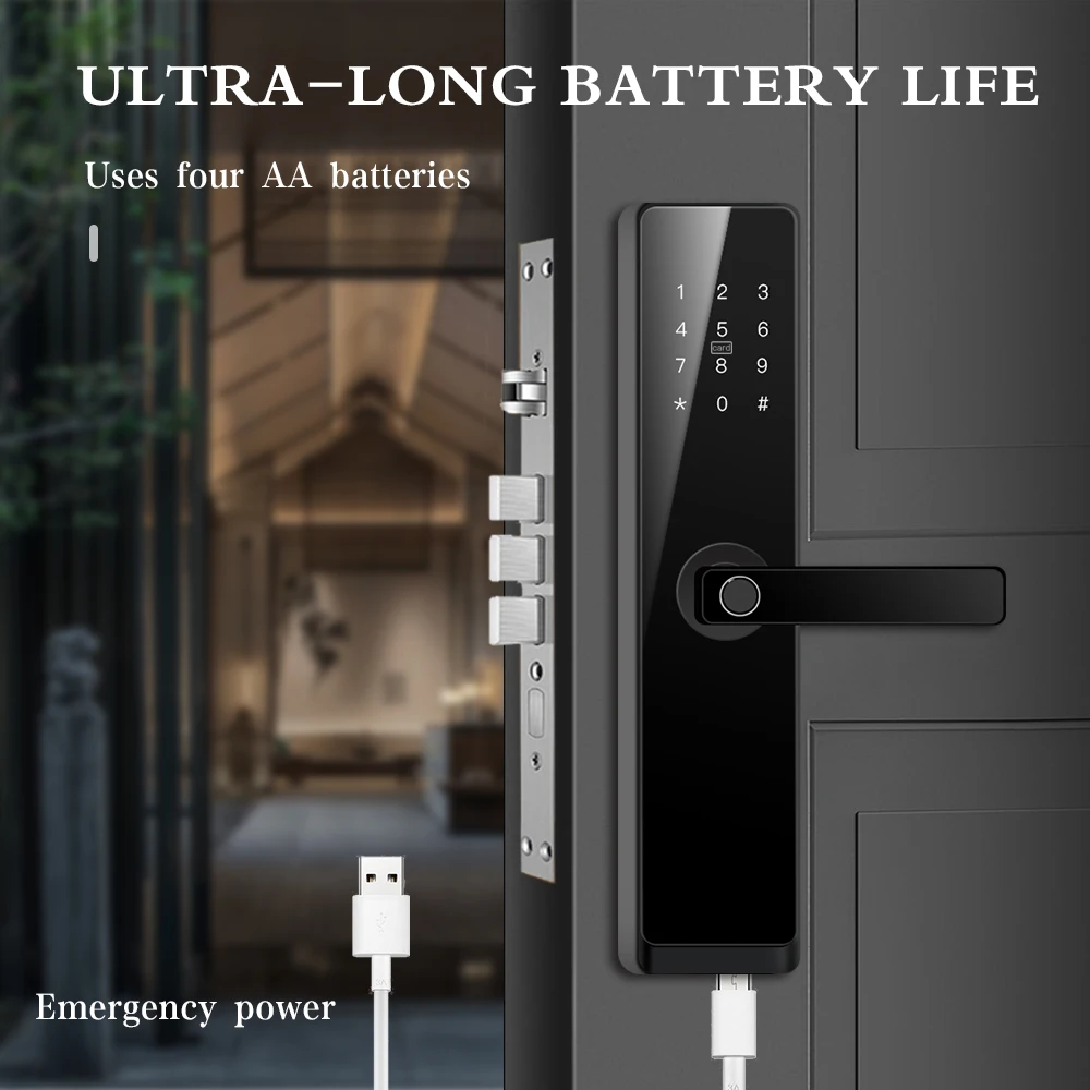 

TTLock App Electronic Smart Door Lock With Biometric Fingerprint Smart Card Password Key Unlock USB Emergency Charge