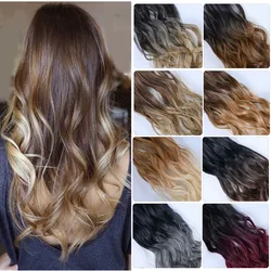 One piece Synthetic Hair Extension Women's Long Wavy Algae Hairpieces Blond Gray Black String Curly Hair Extensions
