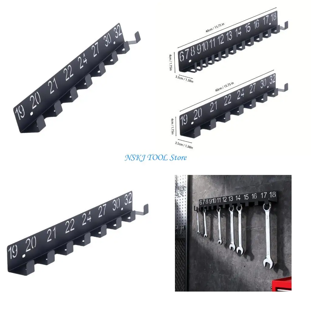 L8RC Black Modern Wall Mounted Tool Heavy Duty Iron Design Wrench Rack