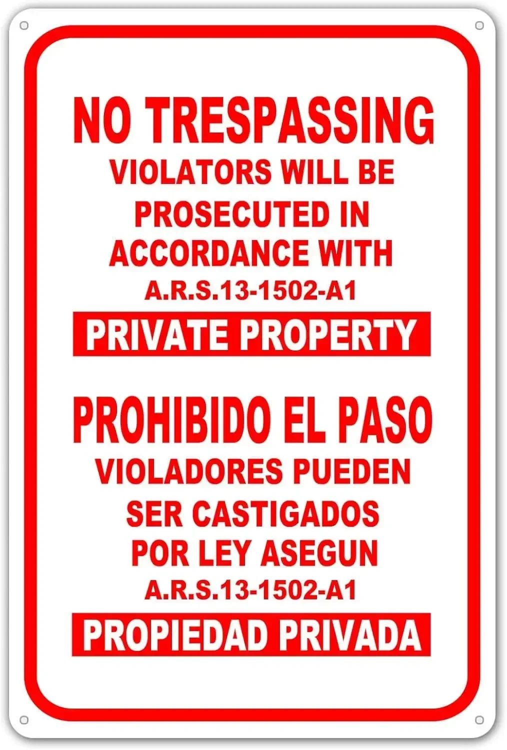 ZYPENG Tin Signs No Trespassing Violators Will Be Prosecuted in Accordance with ARS 13-1502-A1 Private Property Warning Street S
