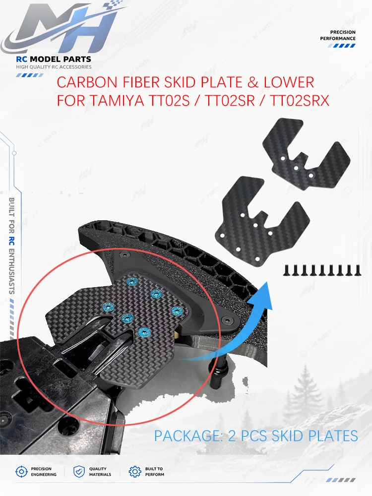 1 Set Carbon Fiber Skid Plate for Tamiya TT02S SR SRX (Requires 51644 Bumper, 2Pcs)