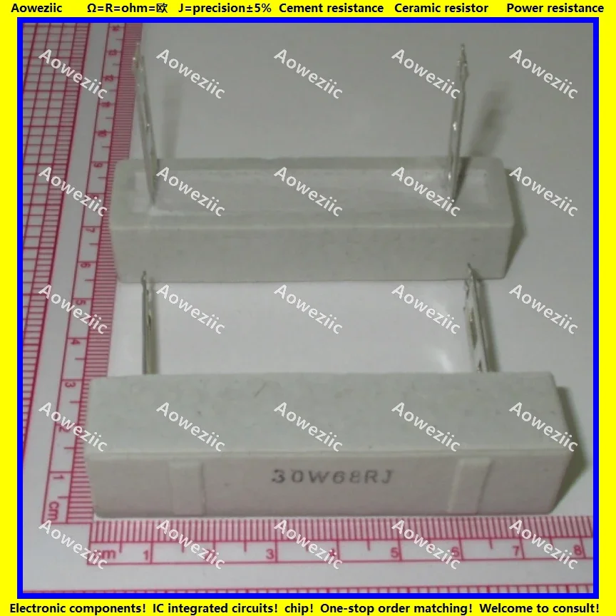 2 шт. 30W68RJ 30 Вт 68 Ом +/- 5% горизонтальный резистор для цемента 30 Вт 68RJ сопротивление цемента 30W68R 30W68OHM плагин керамического резистора