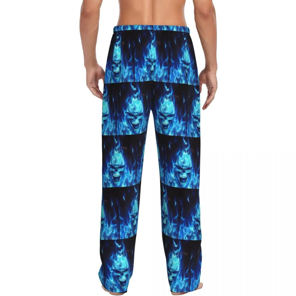 Custom Skull Bone Skeleton Blue Fire Skull (13) Pajama Pants Men Sleepwear Sleep Lounge Bottoms with Pockets