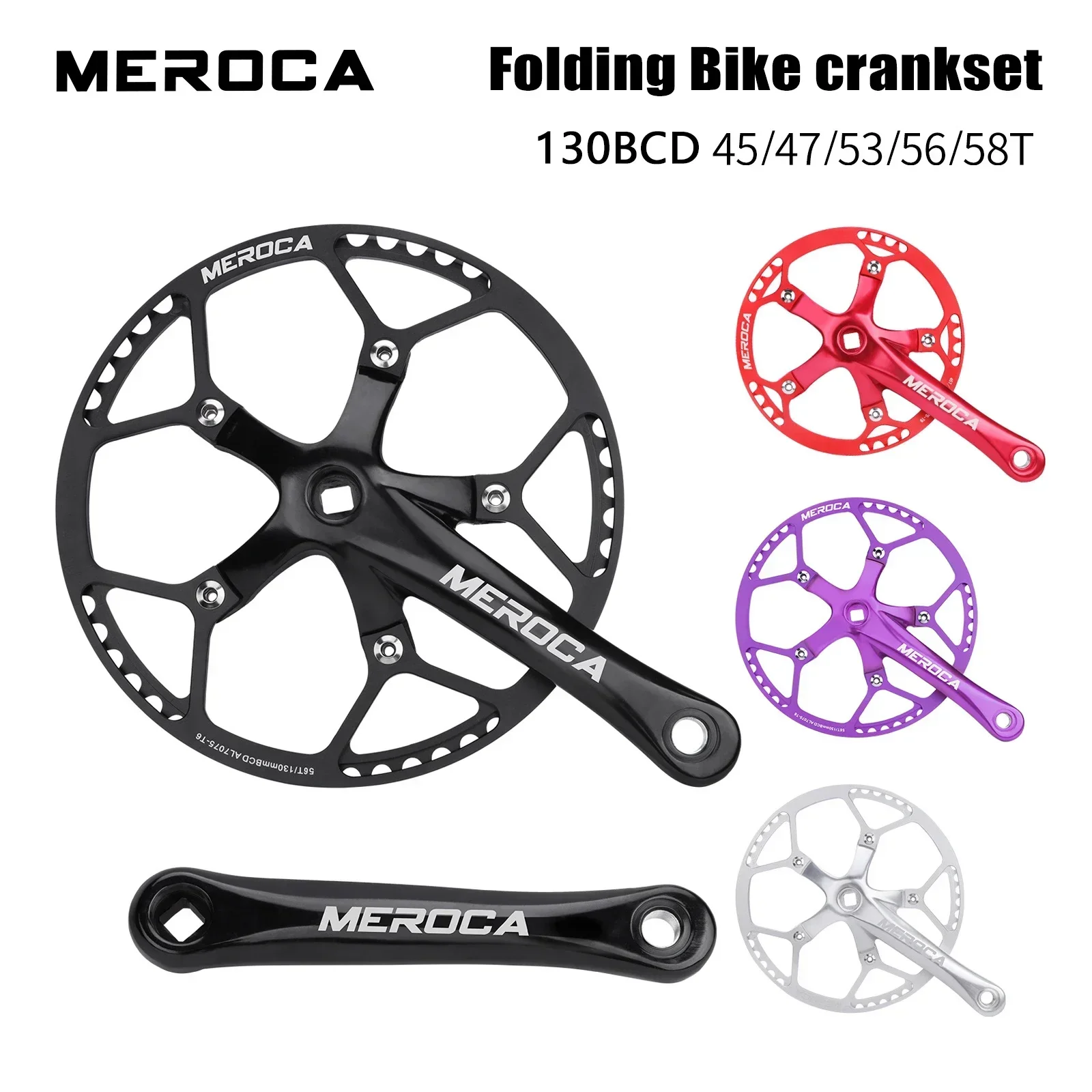 MEROCA Folding Bike Crankset Wide and Narrow Teeth Chainring 45/47/53/56/58T 170mm Length 130BCD Square Hole 5claw Bicycle Crank