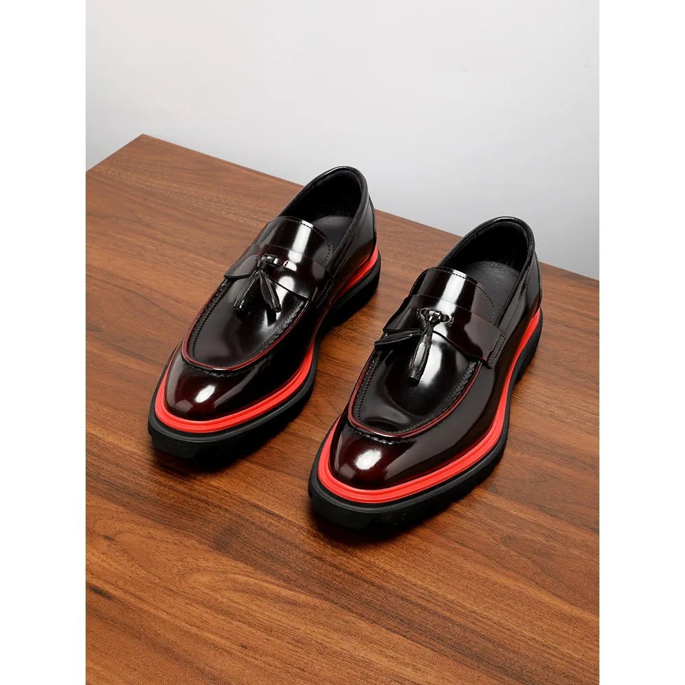 2026 Men's Genuine Leather Loafers Slip on Bright British Tassel Business Casual Summer Leather Shoes for Men