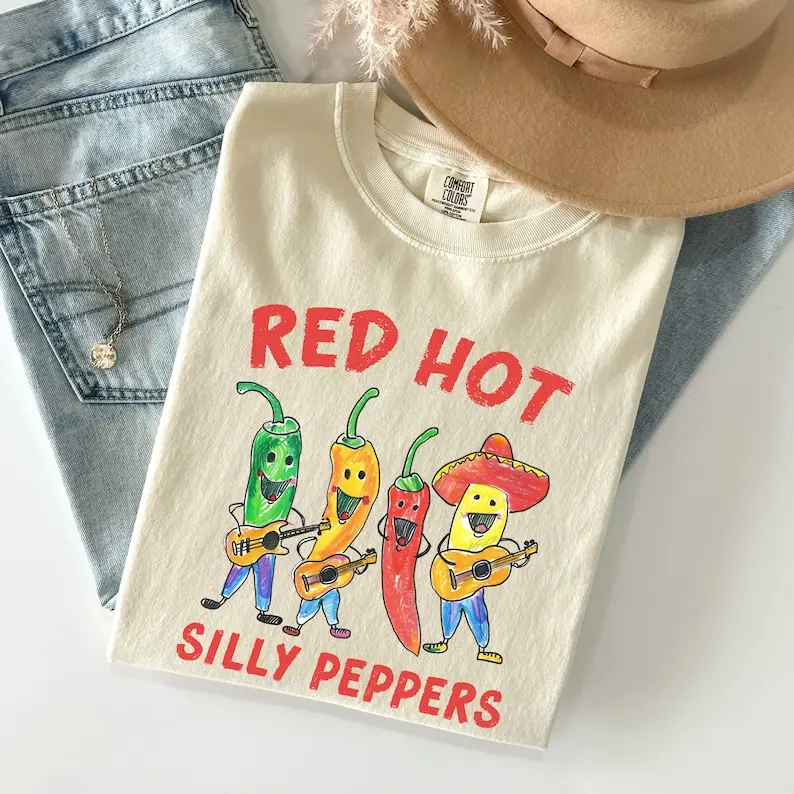 

Silly Peppers Comfort Colors Tee, Red Hot Music Tshirt, Aesthetic, Meme, Funny, Concert, Music, Band, Chili Peppers, Hot Peppers