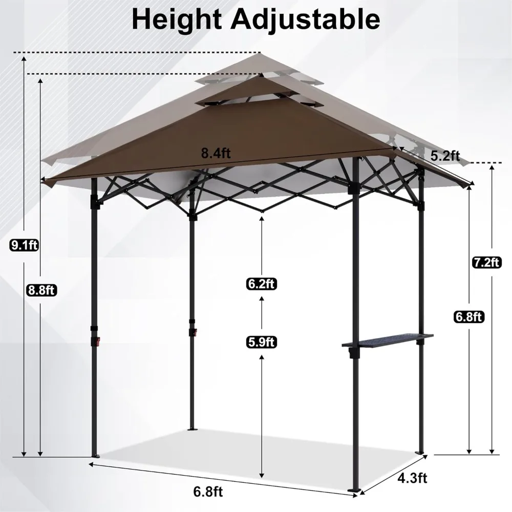 

8x5 Pop Up Grill Gazebo - Outdoor BBQ Canopy with Shelf & Sidewall, Portable Barbeque Shelter with 2 Magnetic LED, Customized