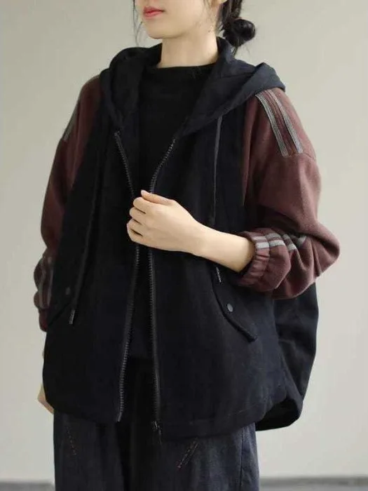 

Artistic Color Blo Loose Casual Warm Cotton Jaet Large Size Women's Long Sve Hooded Zipper Open Cardigan Autumn Winter