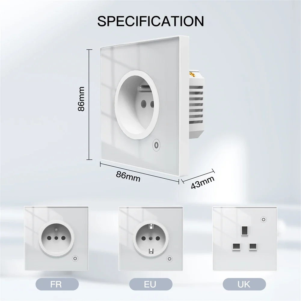 ZigBee Presa a muro intelligente Presa da pannello in vetro Monitor di alimentazione Tuya Rete di controllo wireless con timer Alexa Google Home