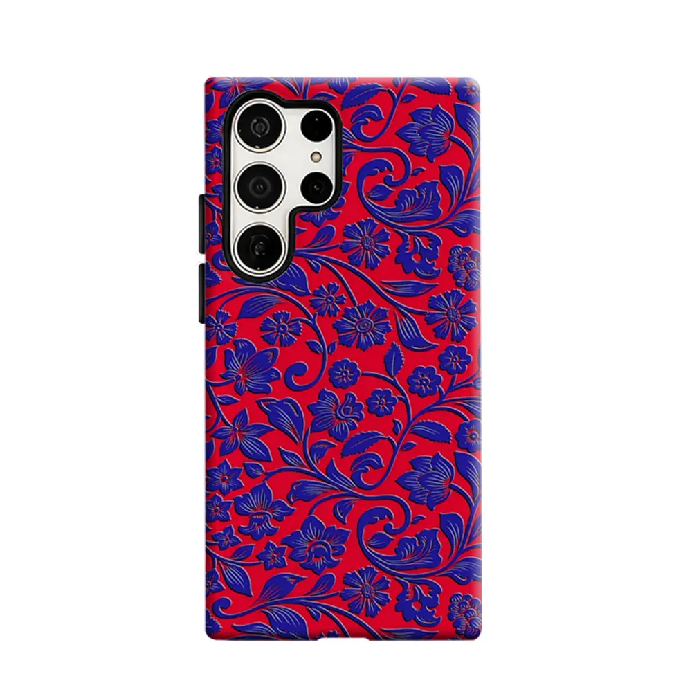 CaseLumi Phone Case For Samsung Galaxy S25 S24 S23 Ultra Plus HD Hard Red & Blue Florals Double Layer Cover Film Shell