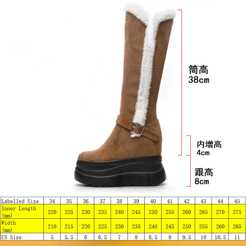 Fujin 12cm Suede Microfiber Leather Women Boots Platform Wedge Fashion Autumn Spring Knee High Boots Winter Plush Booties Shoes