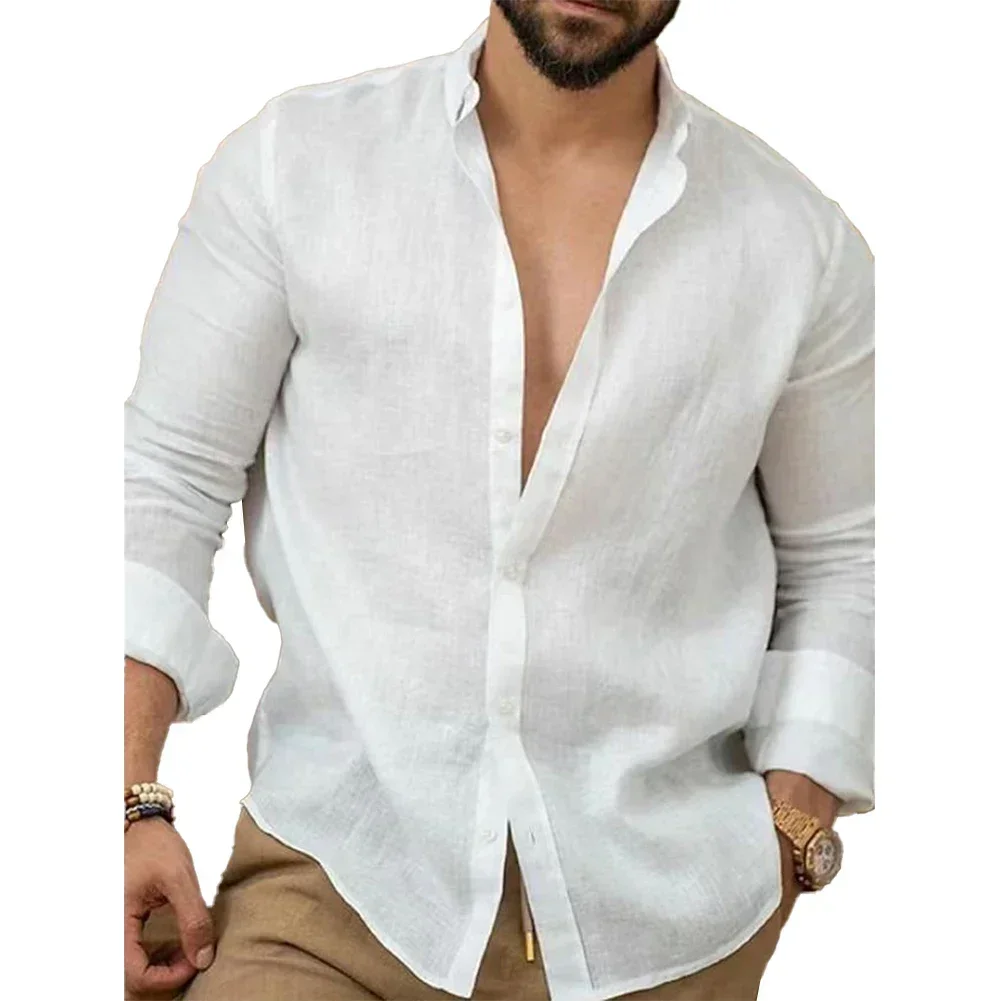 

Classic and Versatile Men's Solid Long Sleeve Shirt Collar Tops Blouse Beach Button Down T Shirts Various Sizes Available