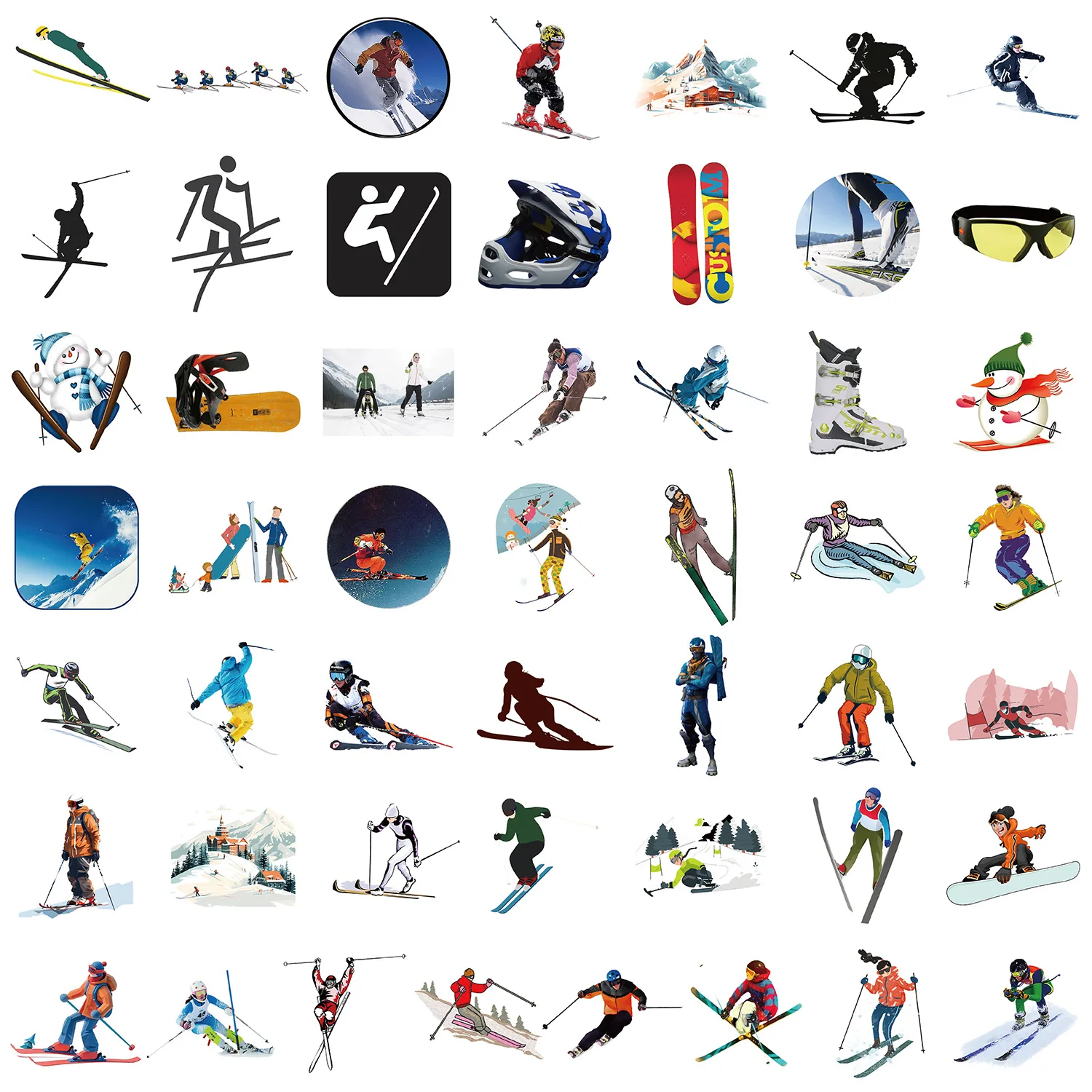 10/30/50PCS Cool Skiing Graffiti Stickers Decoration Luggage Phone Guitar Skateboard Waterproof Sticker Fridge Classic Kid Toys