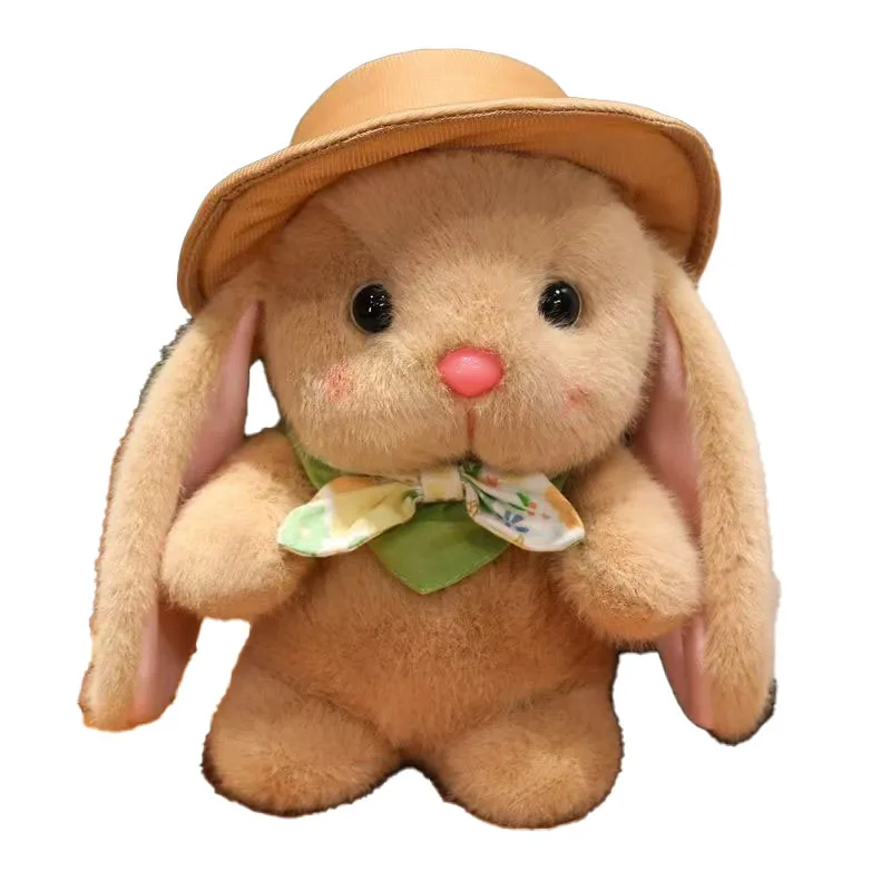 

Kawaii Bunny Plush Toy with Straw Hat and Floral Bow Tie Soft Stuffed Animal for Kids Girls Birthday Gift Home Decor Sofa Pillow