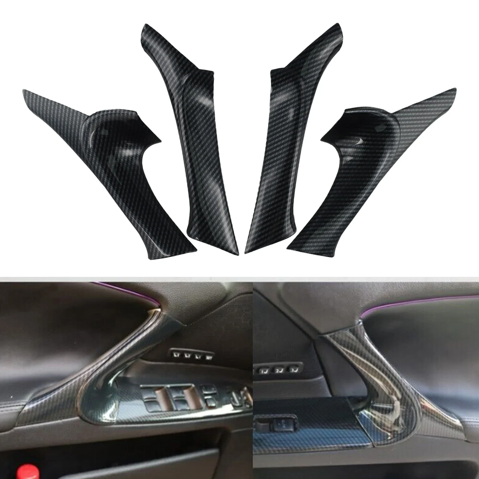

1 Set Carbon Fiber Interior Front Door Armrest Panel Trim For Lexus IS F250 F350 2006-2013 ABS Plastic Pull Handle Set Parts