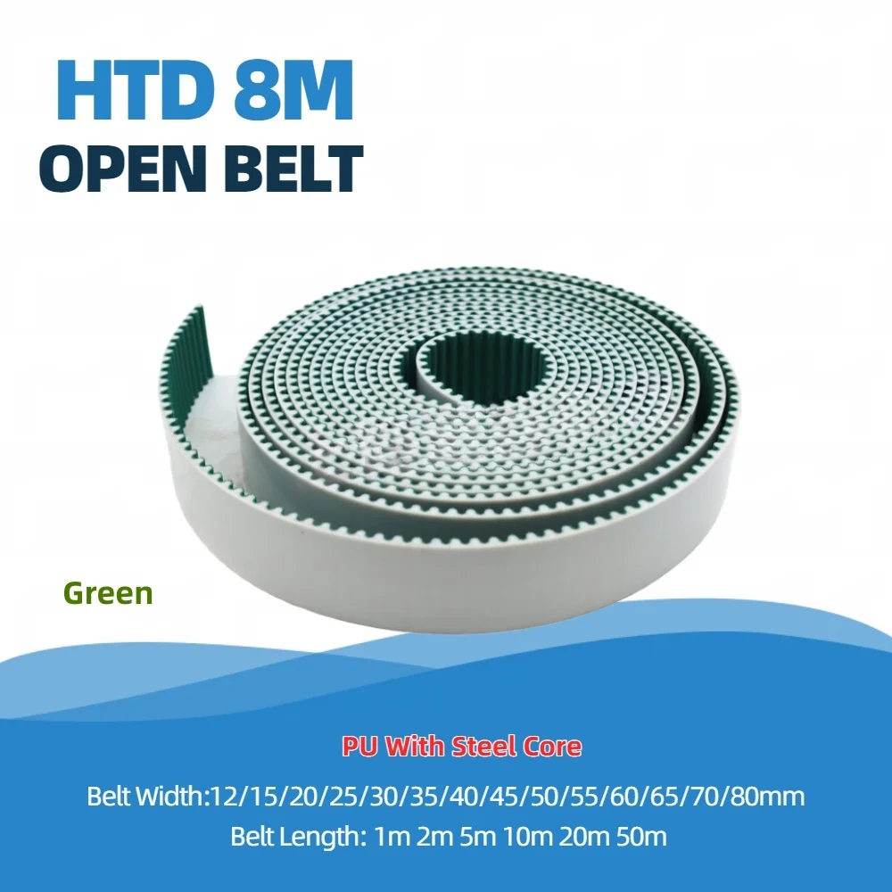 HTD 8M Open Timing Belt Width 12/15/20/25/30/35/40/50/60/70/mm 8M Conveyor Belt HTD8M Polyurethane  HTD8M  Steel PU Open Belt