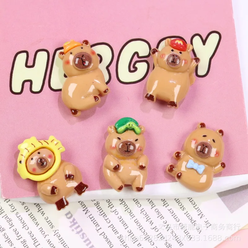 5PCS Hot Kawaii Kapibala Series Resin Toy Cute Cartoon Exquisite Creativity DIY Mobile Phone Case Hair Clip Material Supplies - view 4