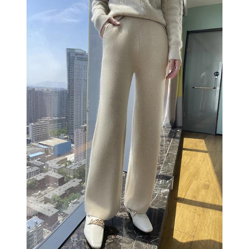 

Knitting Wide Leg Pants Leg Wool Pants Cashmere Pants Women Warm Knit Pants Elegant Pants Woman Women' S Pants Loose Trousers