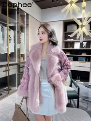 Elegant Lady Fur Integrated Mid-Length Fashion Versatile Mink Fur Slim Jacket 2024 Winter Clothes Women's Faux Fur Coat