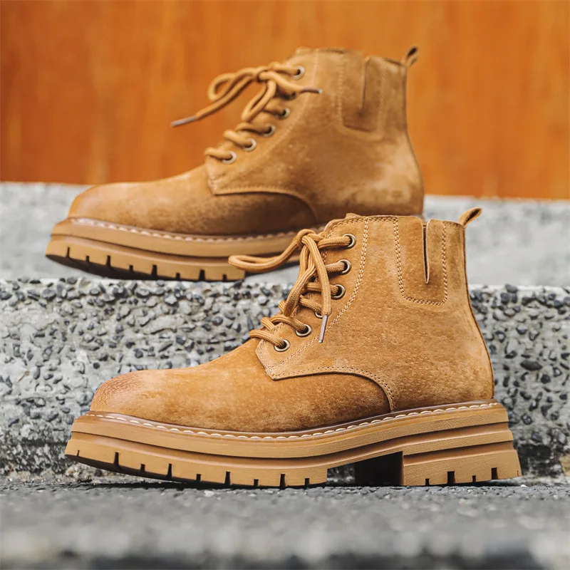 

Мужские модные ботинки пустыни большого размера, обувь из коровьей замши, уличные ковбойские ботильоны, красивые короткие ботинки на платформе, botas hombre