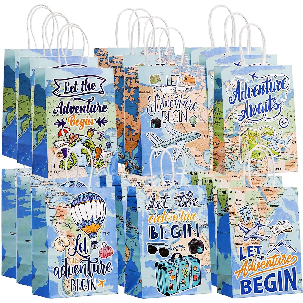 6/12/24/30 упаковок, бумажные пакеты «Приключения ждет» с ручками, путешествия на пенсию, пусть приключений, начинается, декор для дня рождения, сувениры