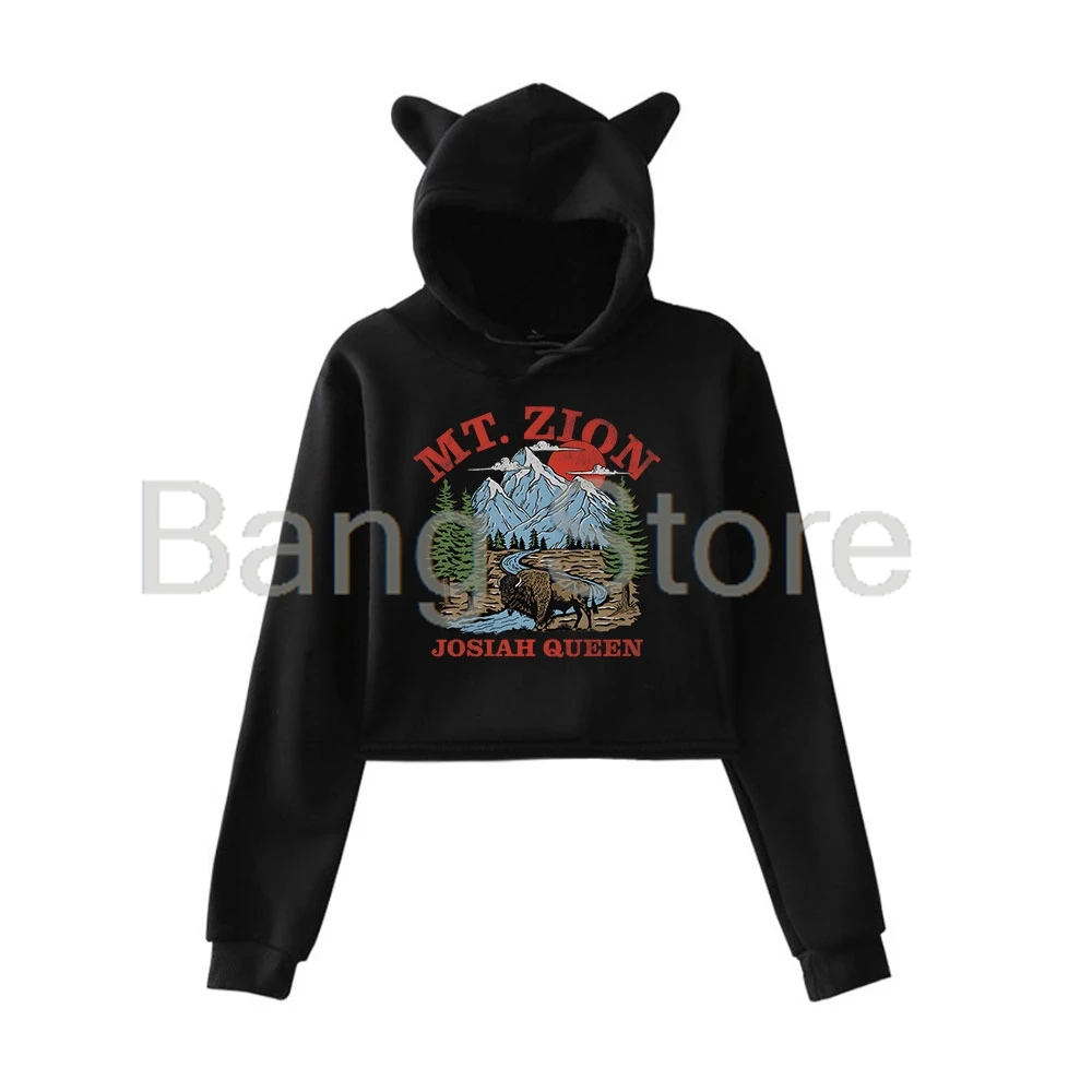 يوسييا كوين جبل. Zion Cat Ear Hoodie المرأة طويلة الأكمام بلوزات عارضة الشارع الشهير المحاصيل قمم
